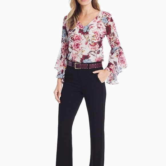 White House Black Market Floral Drape Back Blouse - Picture 4 of 8